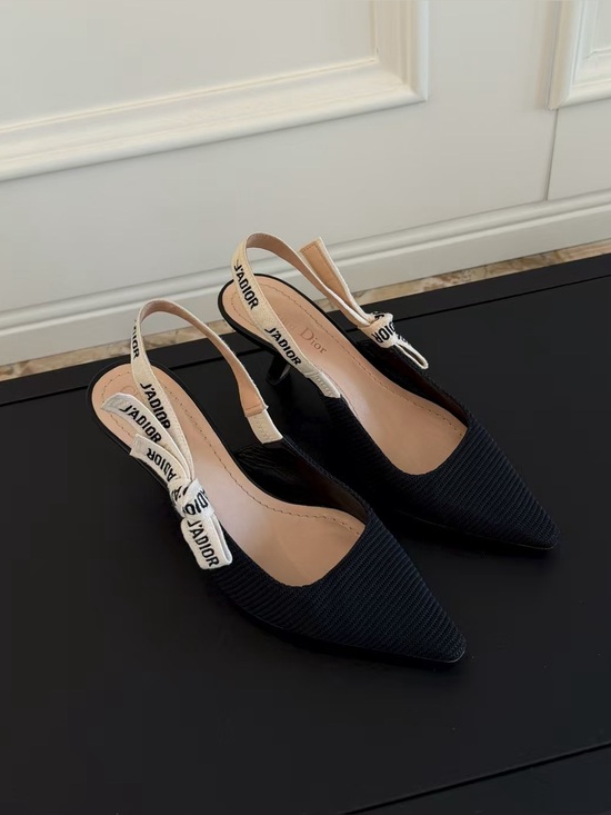 Dior Shoes - Dior Black Pointed Slingback Heels with J'Adior Ribbon